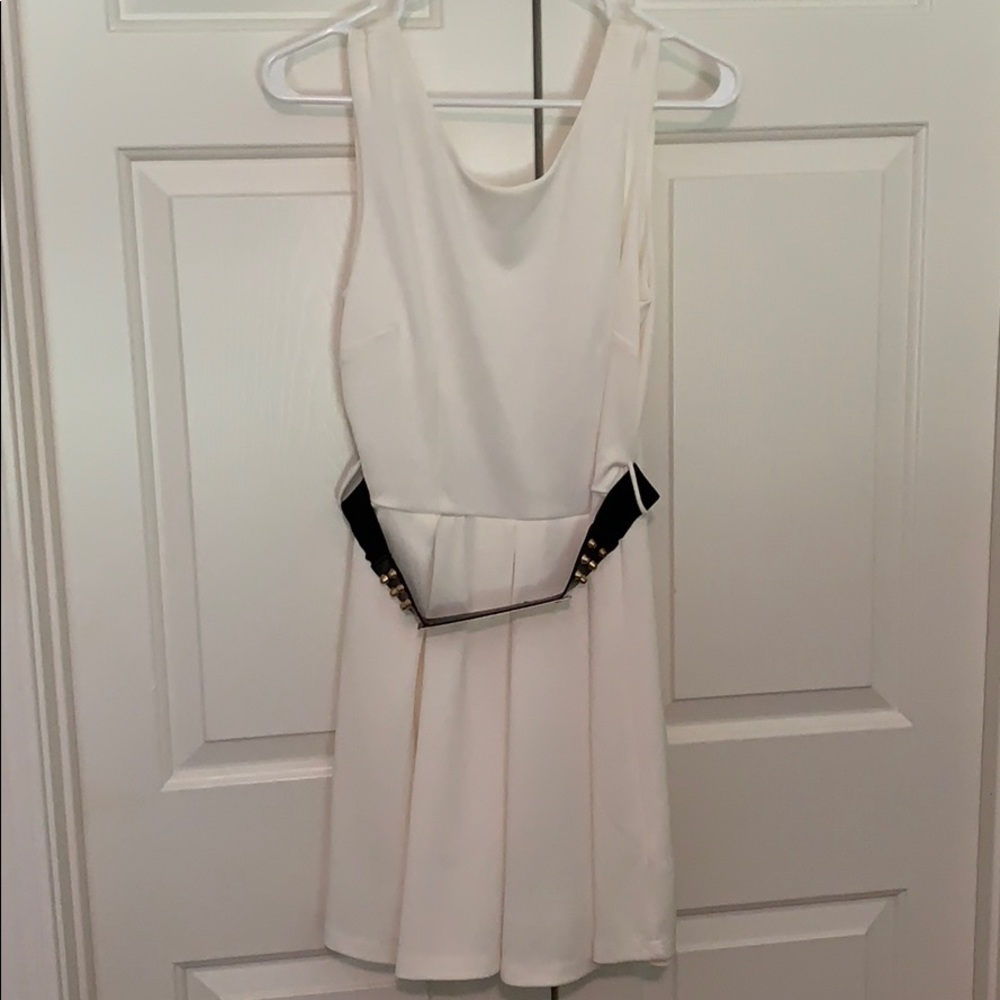 Off White Open Back Belted Dress